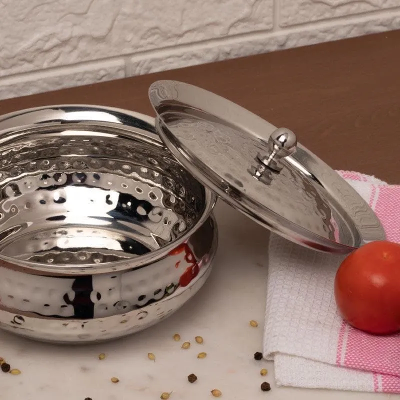 Vintage Charm Stainless Steel Hammered Casserole  With Lid - 2100 mL media 4