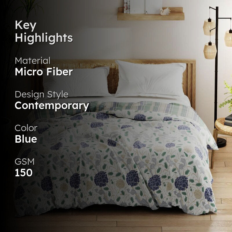Esco Floral Reversible Microfiber Comforter (Green) - 150 GSM media 2