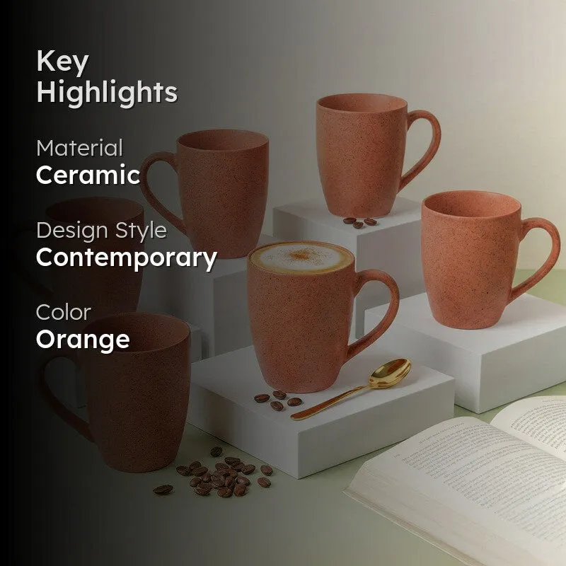 Sip & Style Ceramic Coffee Mug (Persian Orange/300 mL Each) - Set Of Six media 2