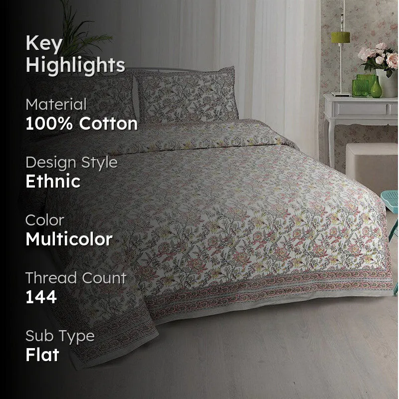 Yellow Jungle of Flowers Cotton Bedsheet - 144 TC media 2