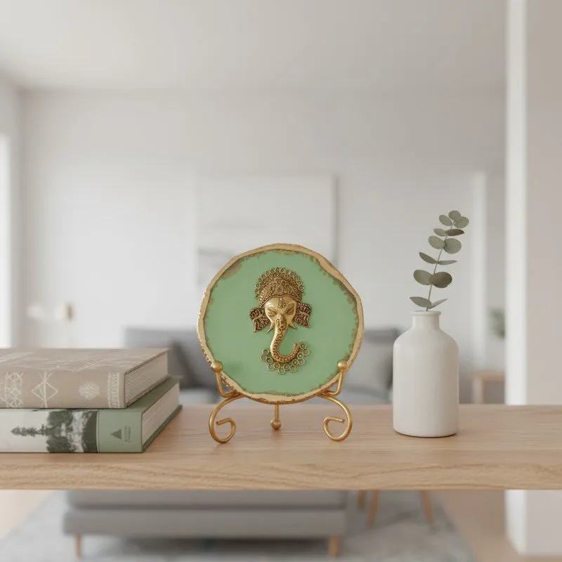 Ganesha Grace Agate Showpiece With Stand - Green media 4