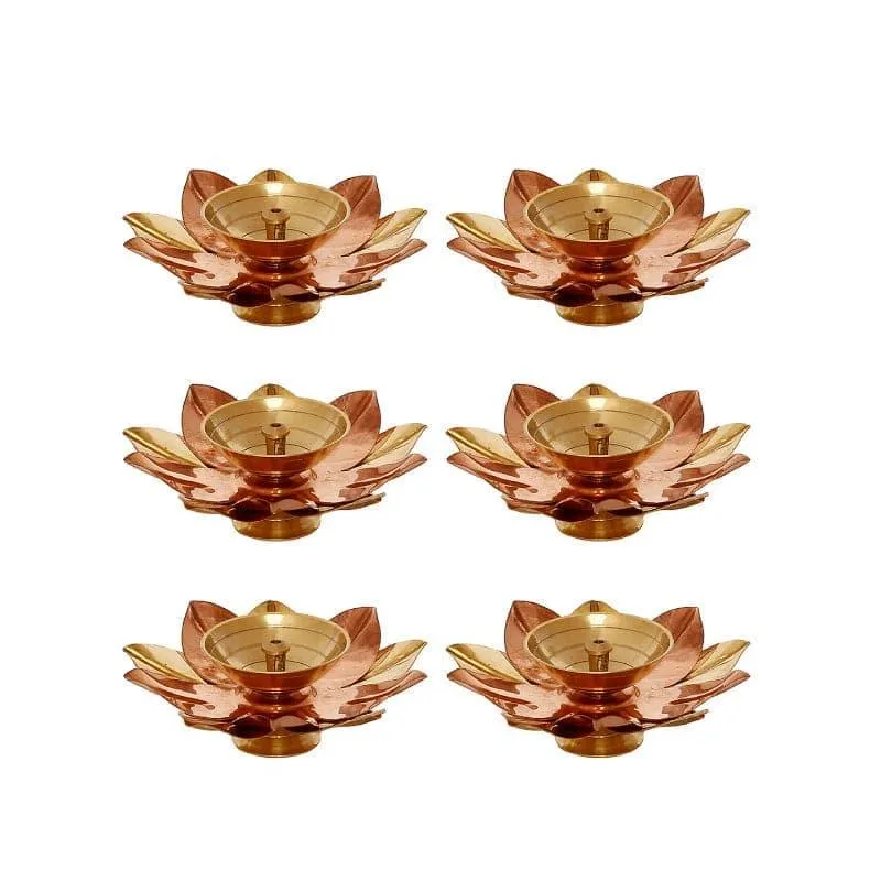 Padma Copper & Brass Golden Diyas - Set of Six media 3