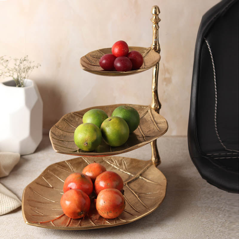 Kela Leafy Aluminum Platter - Gold