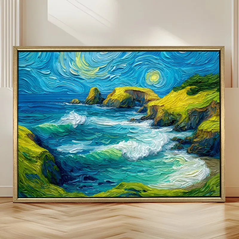Moonlit Coast Canvas Wall Painting With Frame media 4