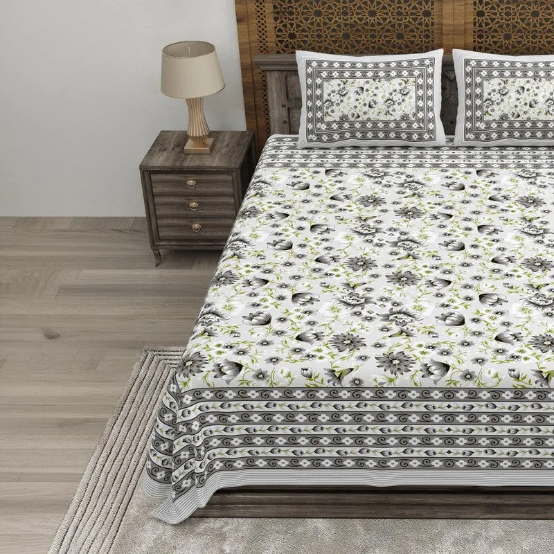Artum Cotton Bedsheet (Grey,White) - 240 TC media 3