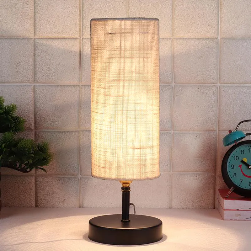 Hisha Metal Wooden Table Lamp With Jute Shade - White,Black media 1