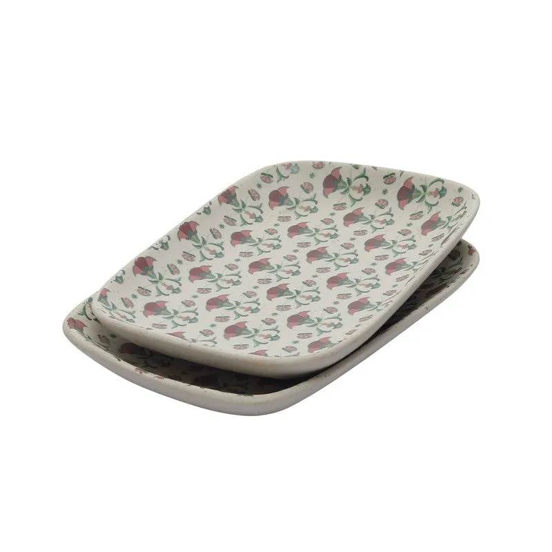 Rosette Multicolor Rectangular Stoneware Platter - Set of Two media 4