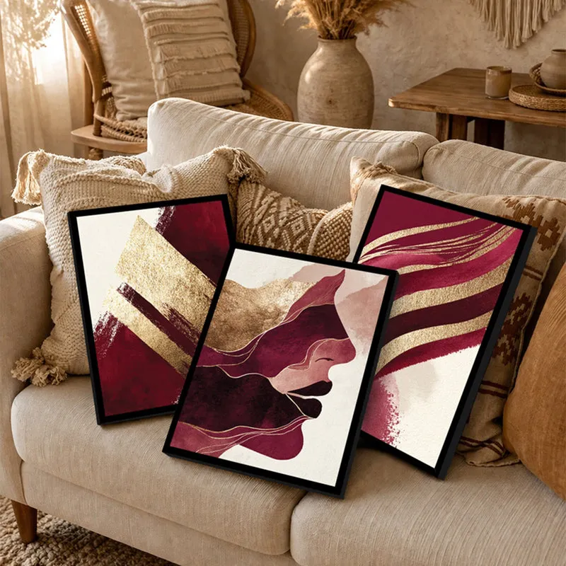 Aurella Abstract Face Wall Painting With Frame - Set Of Three media 4