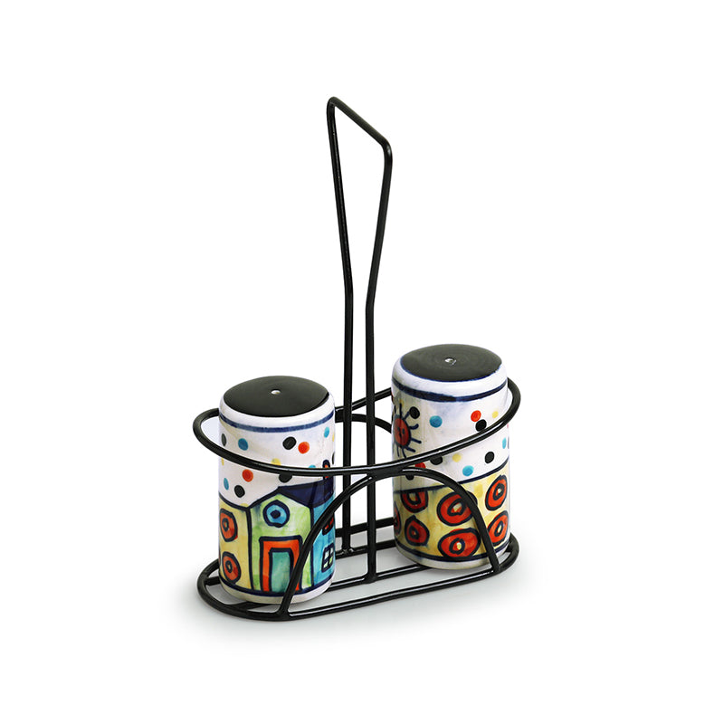 Coastal Cottage Ceramic Salt & Pepper Shaker With Iron Holder  (70 mL) - Three Piece Set media 4