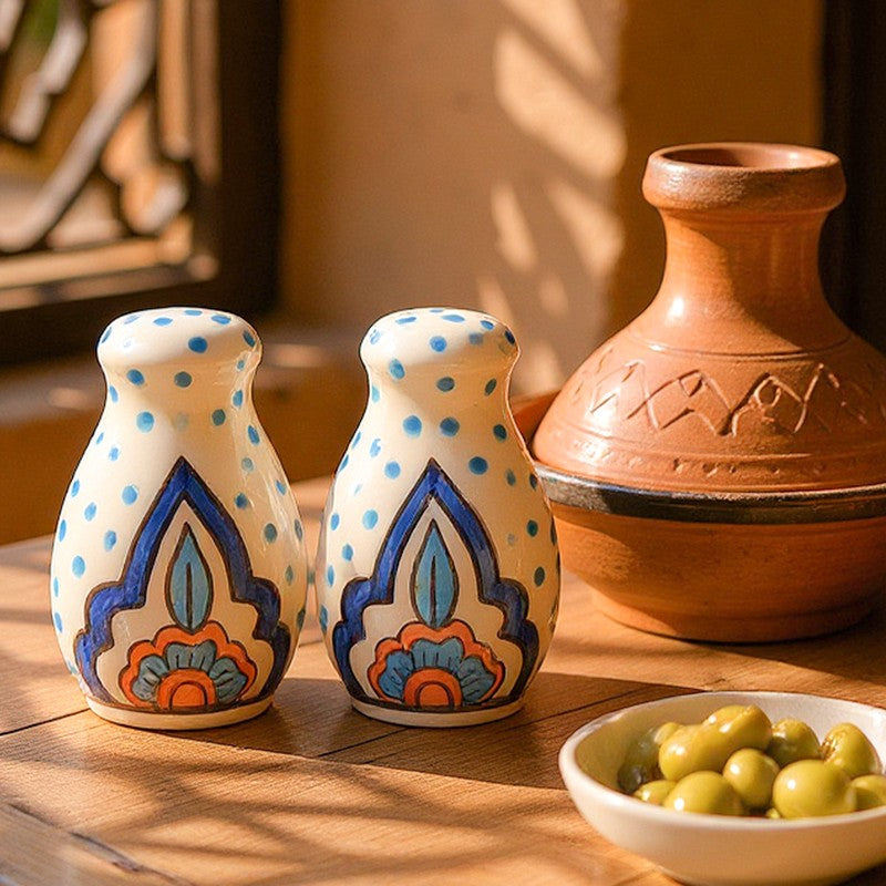 Mehira Blue Ceramic Salt & Pepper Bottles (80 mL Each) - Set Of Two