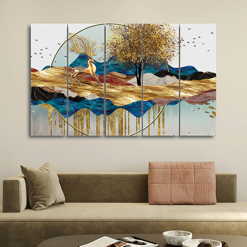 Cosmic Landscape Canvas Wall Art - Set Of Five