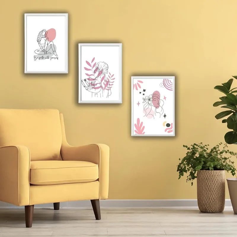 Pink Persona Paper Wall Painting With Frame - White media 3