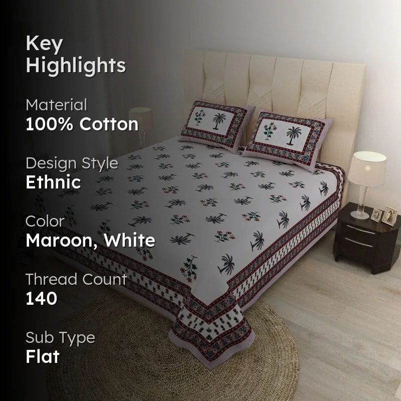 Palm Fields Printed Cotton Bedsheet (Maroon) - 140 TC media 2