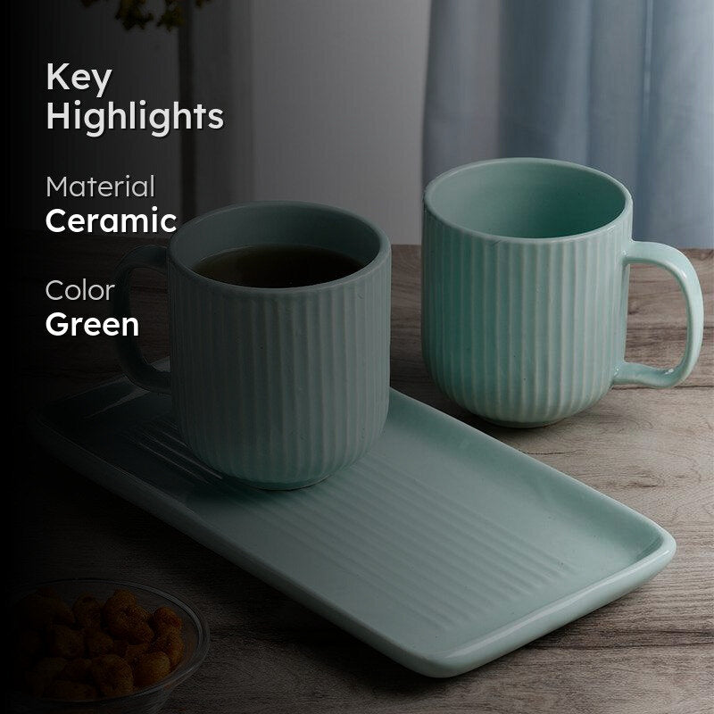 Vantera Green Ceramic Mug And Tray (220 ML) - Three Piece Set media 2