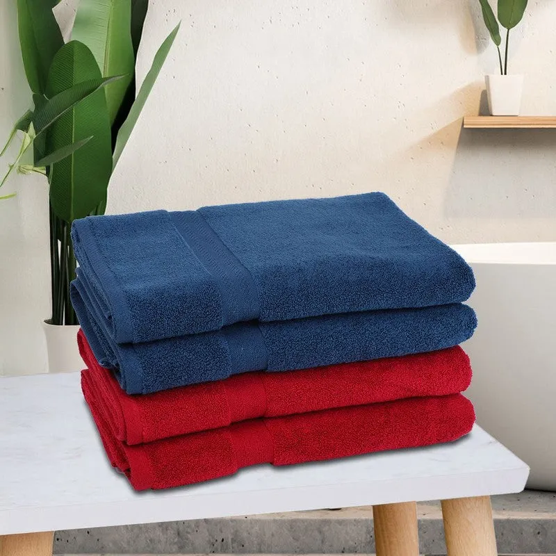 Zyra Solids Bath Towel (Red, Blue) - Set Of Four media 1
