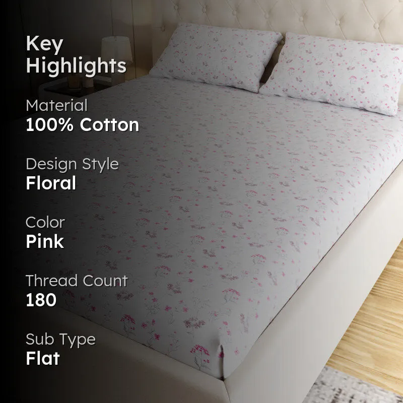 Orchard Floral Cotton Bedsheet (Pink) - 180 TC media 2