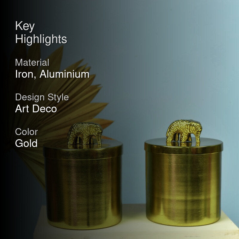 Luxury Elephant Knob Metal Jar (Gold) - Set Of Two media 2
