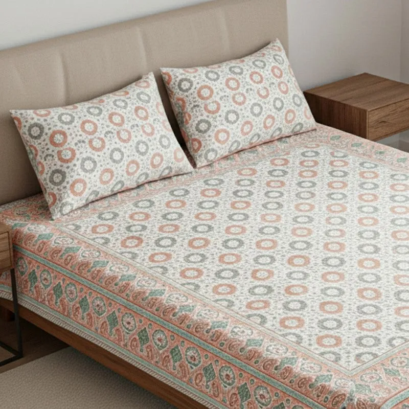 Sienna Ethnic Cotton Bedsheet (Peach) - 180 TC media 3