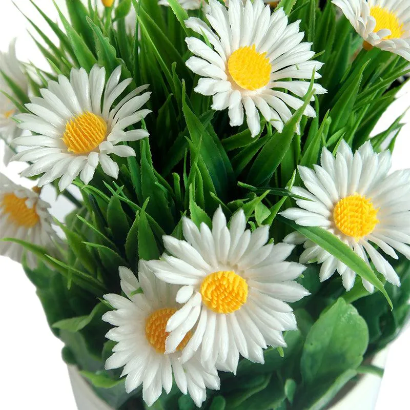 Faux White Daisy Plant With Black Plastic Pot - Set Of Two media 2