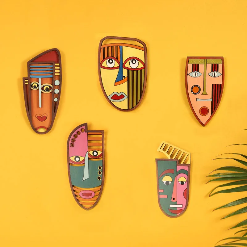 Kalpita Mask Wooden Wall Accent - Set of Five media 1
