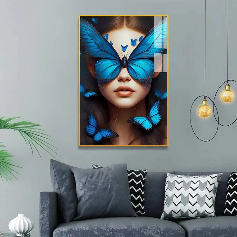 Blue Metamorphosis Modern Canvas Wall Art With Frame - Gold media 1