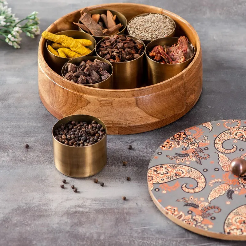 Aurelia Mango Wood Round Masala Box - Three Piece Set media 3