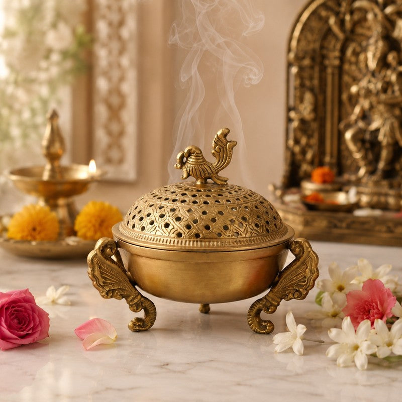 Rajsi Peacock Brass Incense Holder
