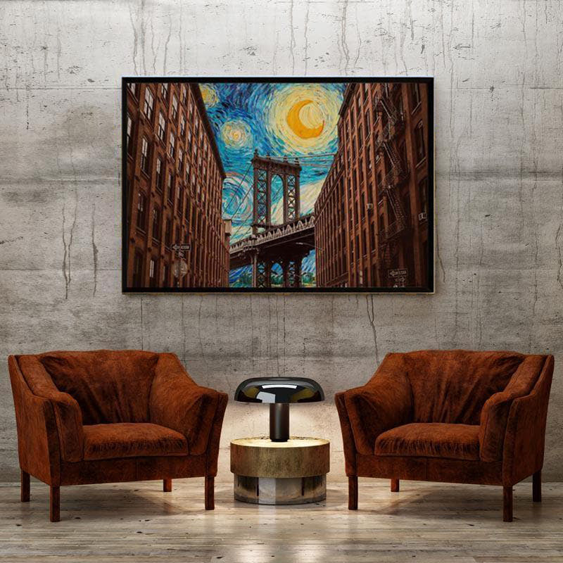 Brooklyn Bridge Starry Night Mixed By Vincent Van Gogh - Black Frame media 4