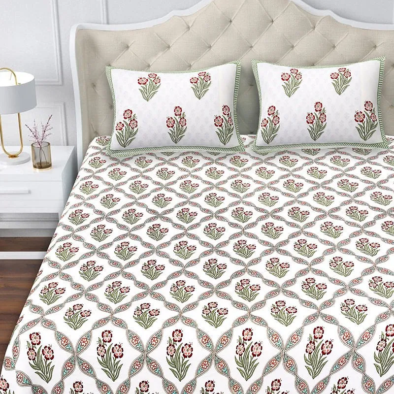 Malati Cotton Bedsheet (Red, Light Green) - 180 TC media 4
