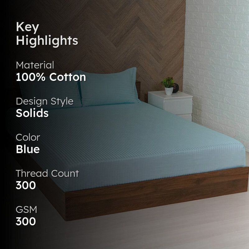 Reposi Striped Cotton Bedsheet (Blue) - 300 TC media 2