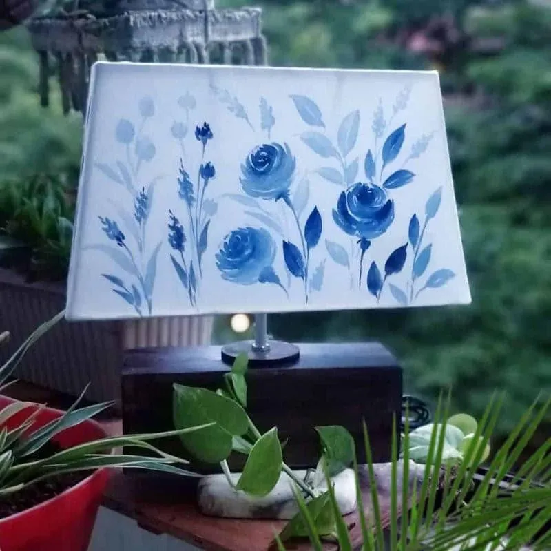 Indigo Blossom Handpainted Fabric Table Lamp - Multicolor media 3