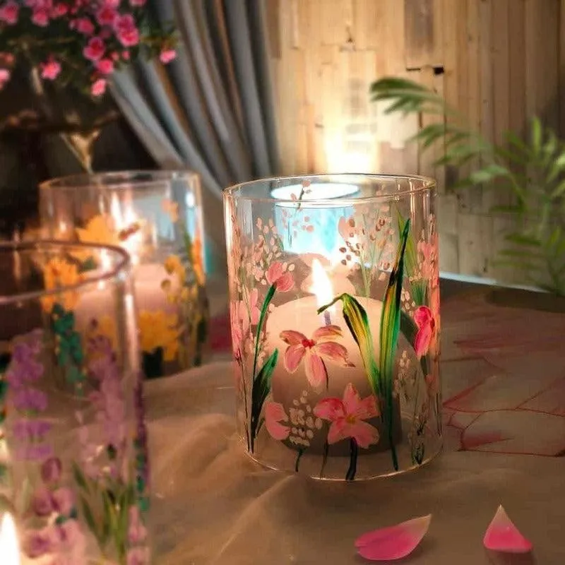 Wildflower Chrome Handpainted Tealight Candle Holder media 1