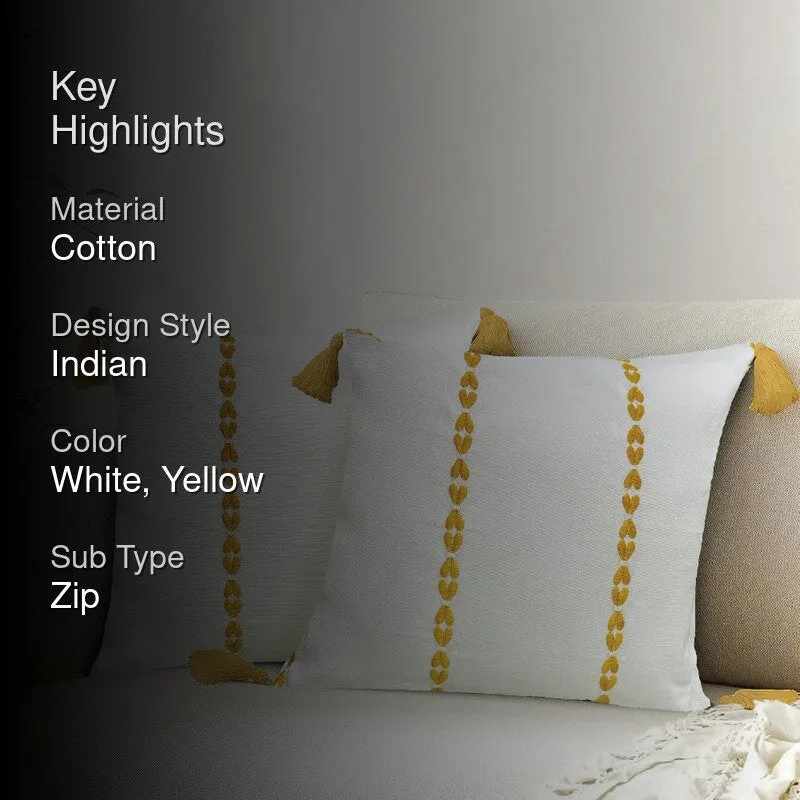Urban Space Minimal Boho White & Yellow Cotton Cushion Covers - Set Of Two media 2