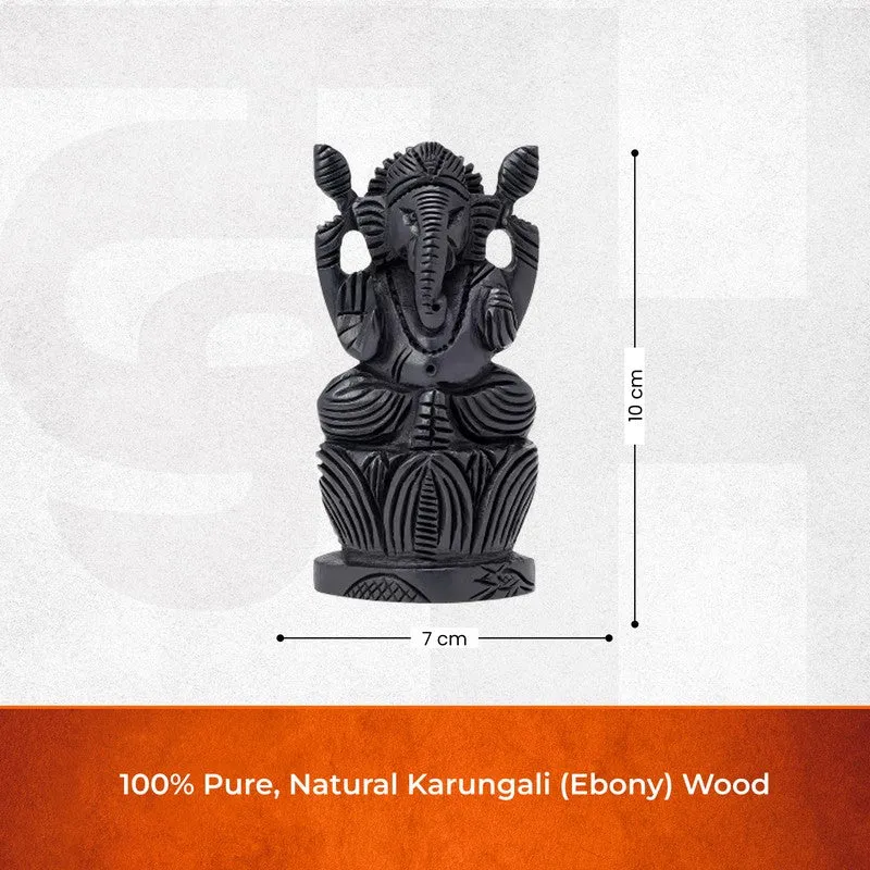 Lord Ganesh Devotional Ebony Wood Idol media 6