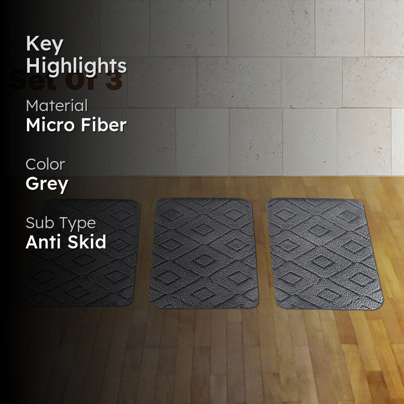 Zella Anti Skid Bath Mat (Silver) - Set Of Three media 2