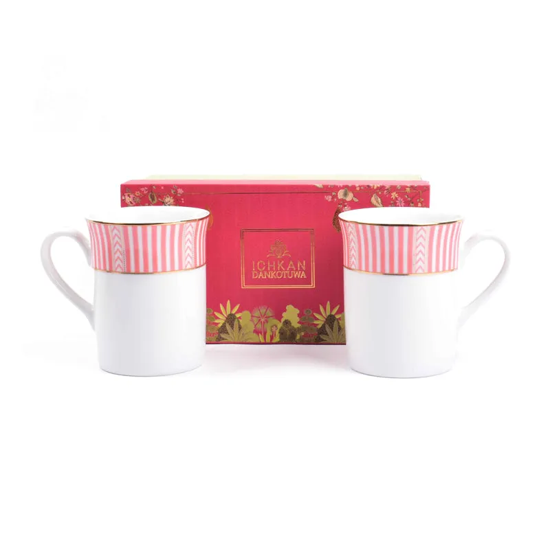 Stripe Classic 24k Gold Brushed Porcelain Coffee Mug (Pink/300 mL Each) - Set Of Four media 7