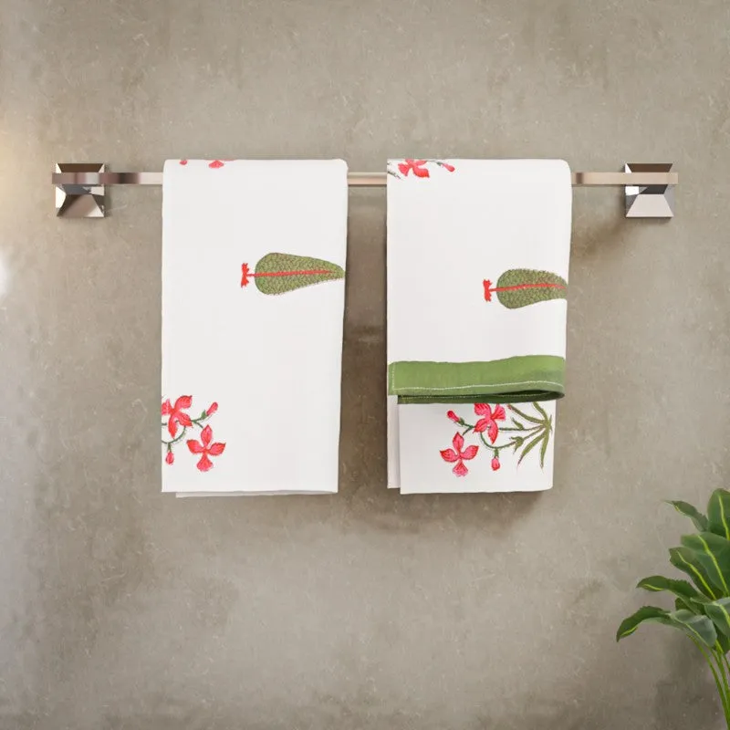 Tropical Bloom Cotton Hand Towel (Green) - Set Of Two media 3