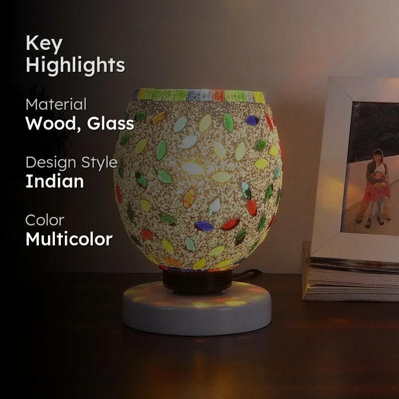 Celesta Mosaic Glass Table Lamp With Wooden Base - Multicolor media 2