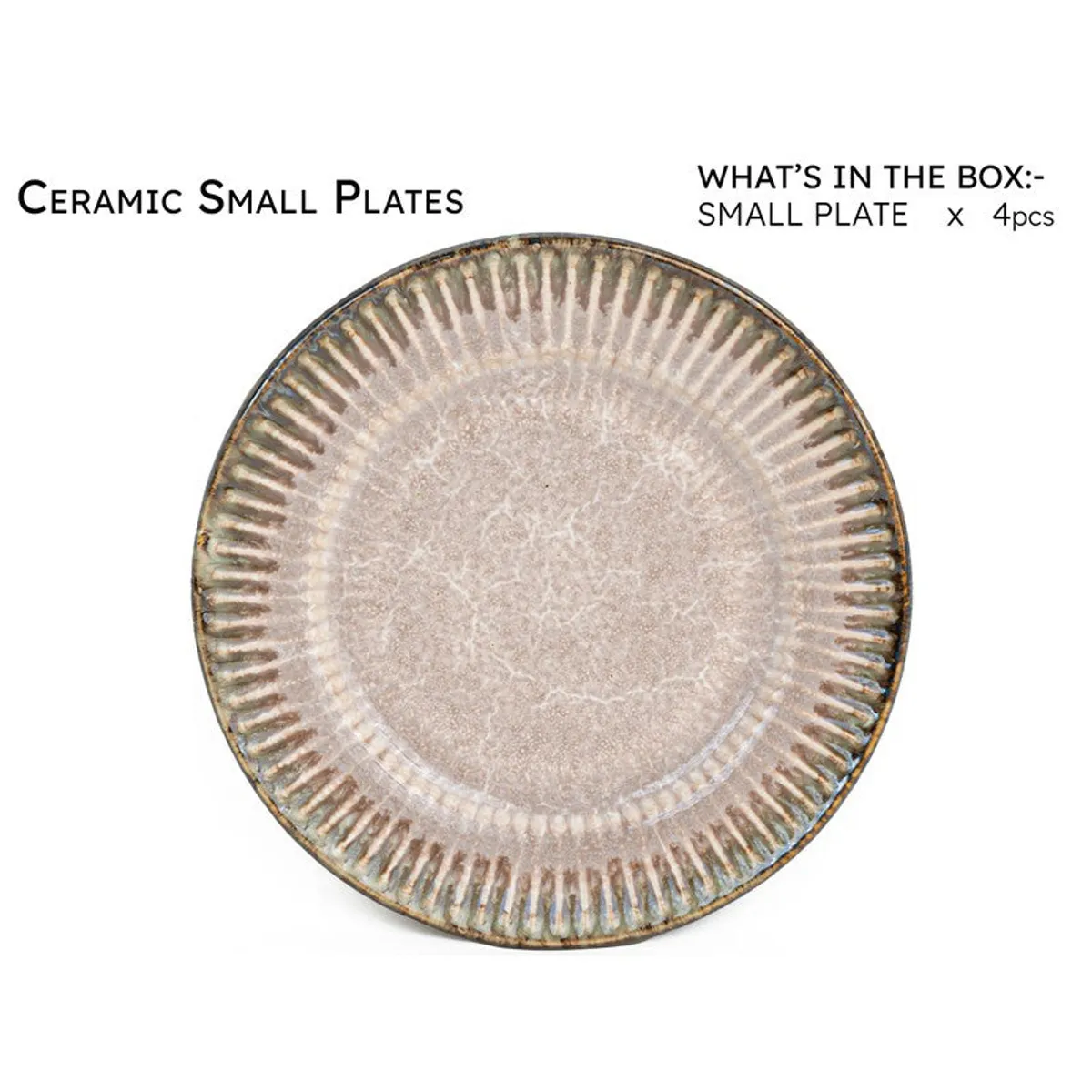 Close view of a round ceramic plate with a softly textured glazed surface