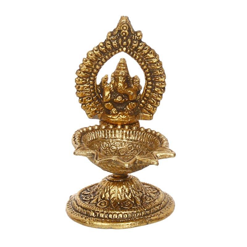 Vinayaka Metal Diya - Gold media 3