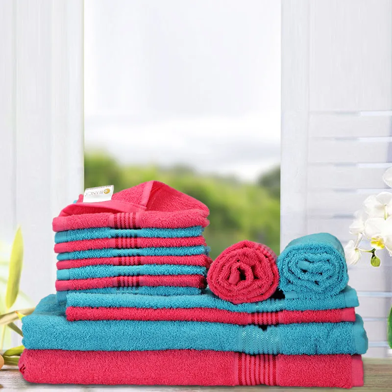 Comfora Towel Set (Sky Blue,Pink) - Fourteen Piece Set media 1