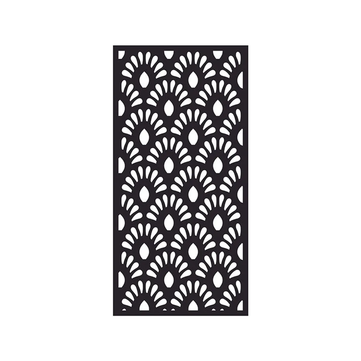 Black rectangular wall accent shown alone, featuring a repeating geometric fan pattern