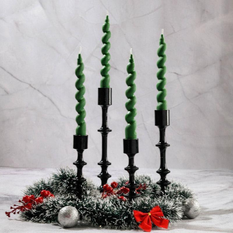 Elegant Green Spiral Taper Candles - Set of Four, Mahogany Shea Scented media 4