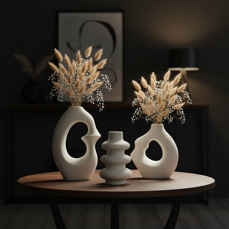 Stackra Totem Stacked Ceramic Vase (Ivory) - Set Of Three media 5