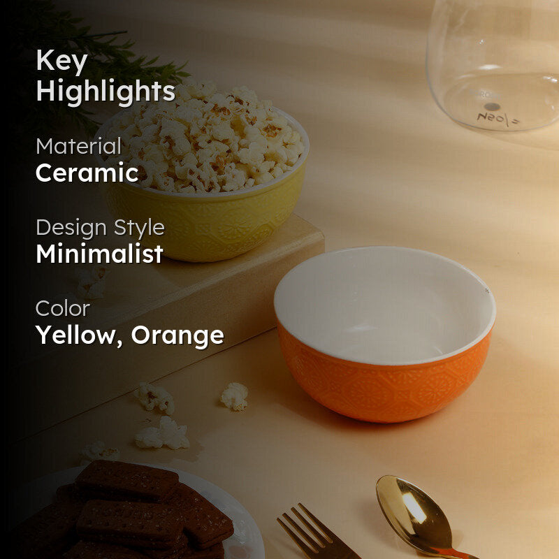 Cuppa Serving Bowl (Yellow,Orange,600 mL) - Set Of Two media 2