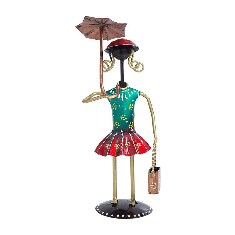Lady With Umbrella Iron Showpiece - Green,Red media 3