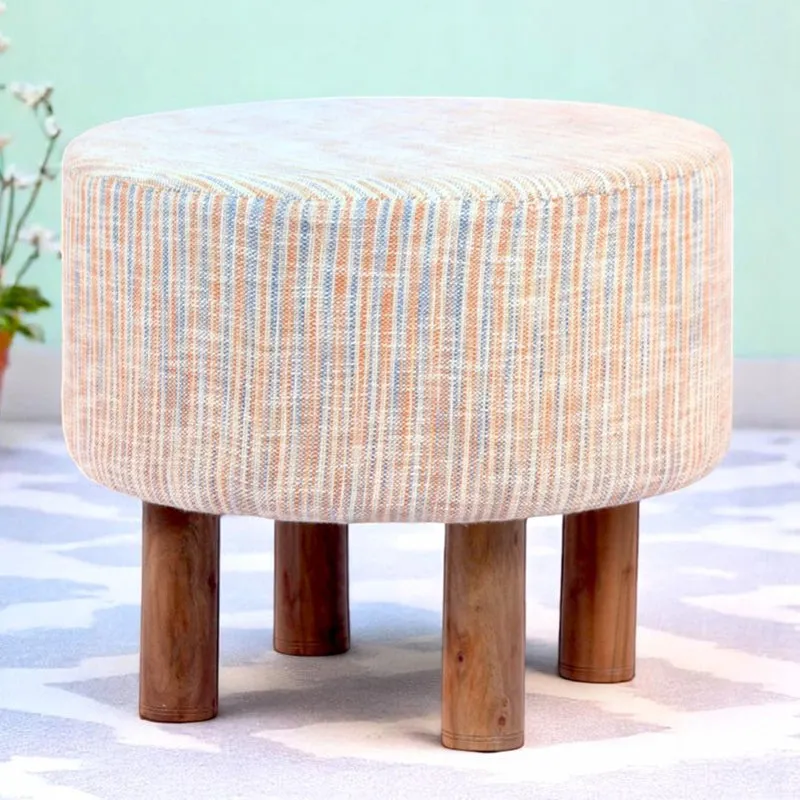 Nverix Acacia Wooden Ottomans - Beige media 1