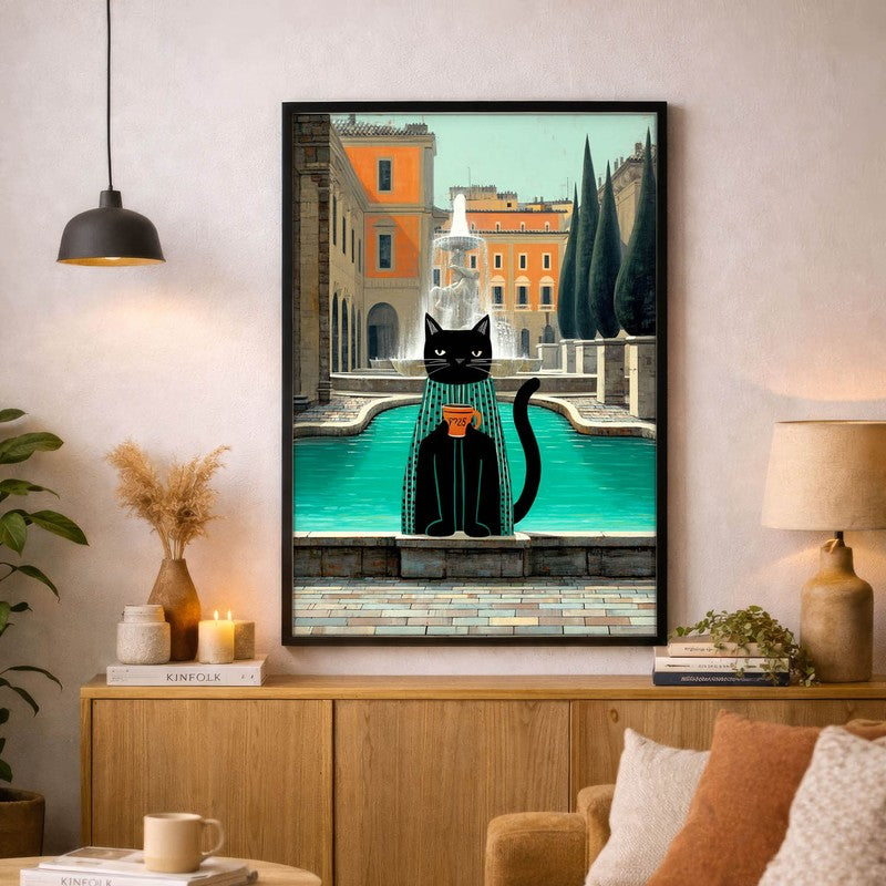Quiet City Cat Wall Painting With Frame