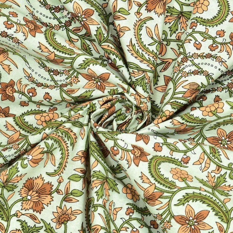 Formio Cotton Bedsheet (Green,Beige) - 240 TC media 5