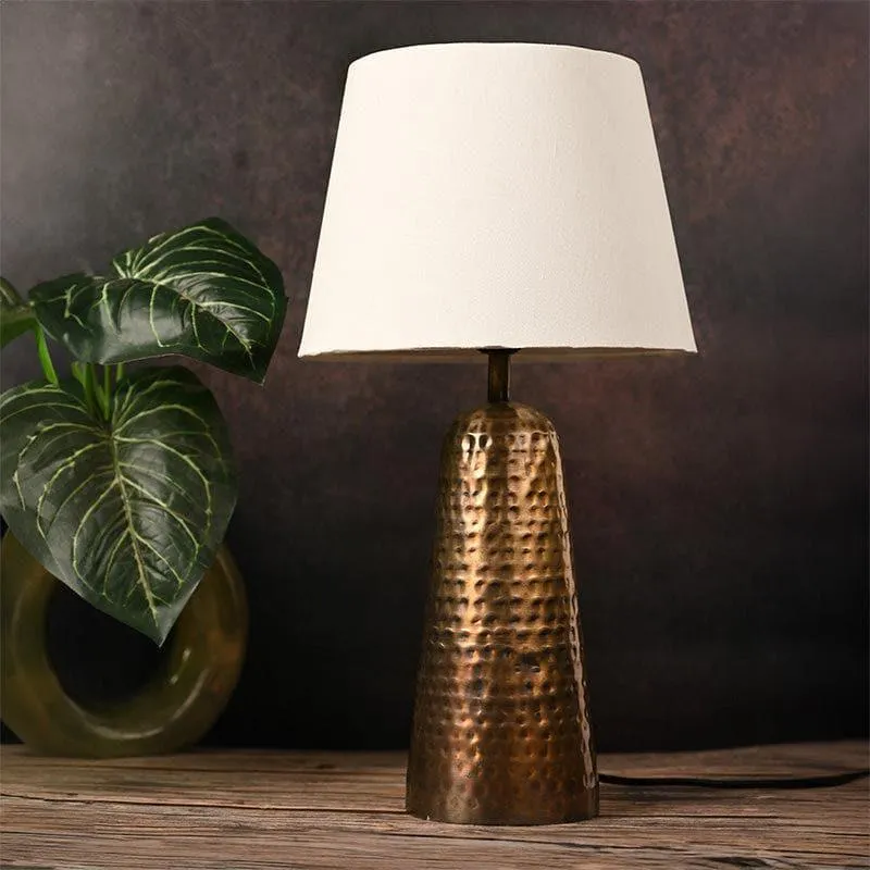 Mabel Hammered Golden Fabric Table Lamp - Gold,White media 3